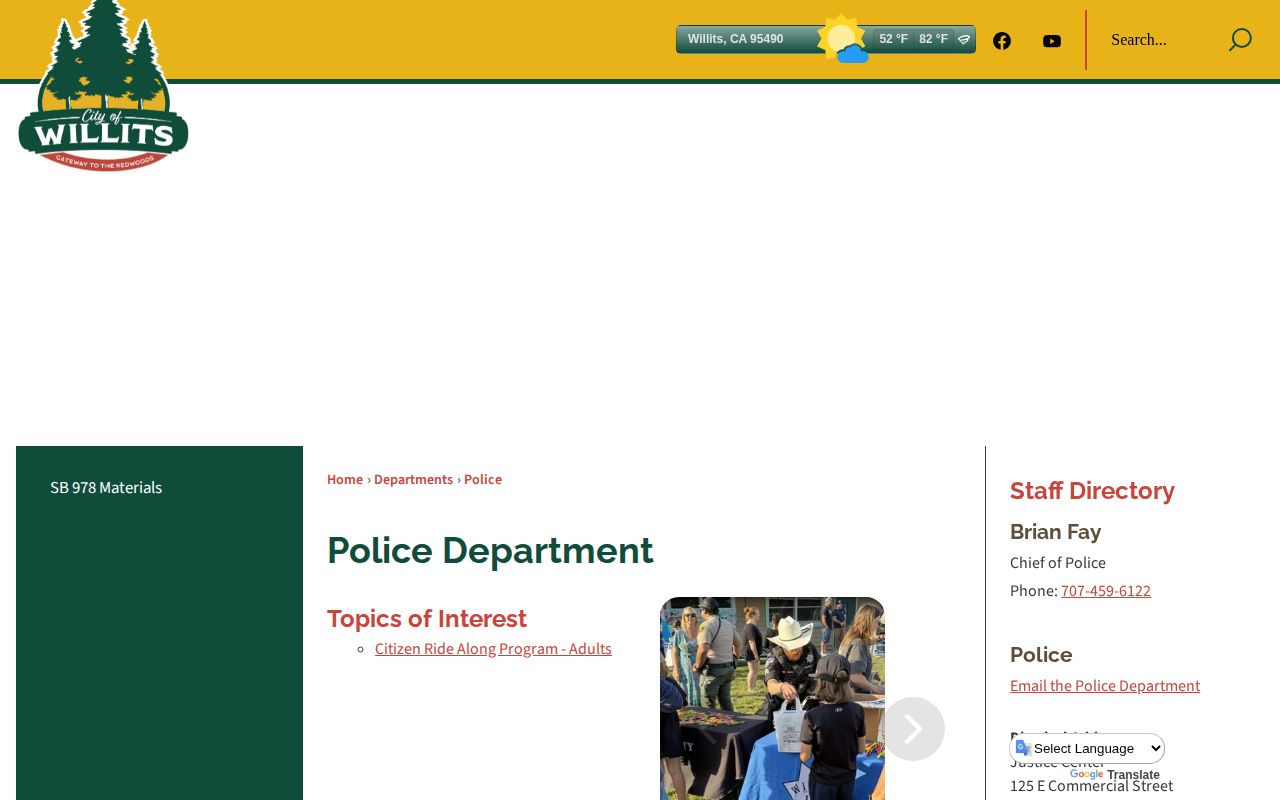 Official Willits Police Department webpage with contact and public-safety links