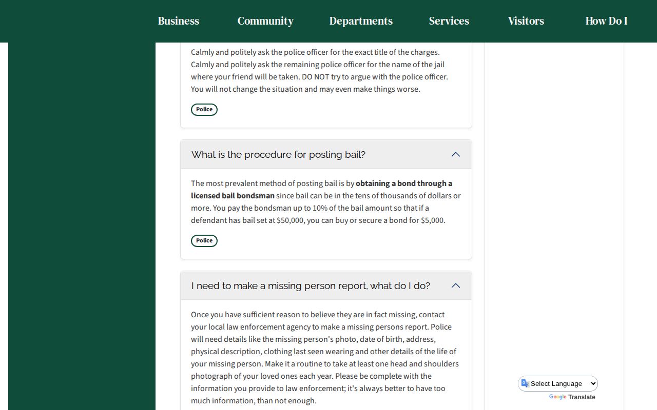 Willits Police FAQ explaining what family or friends should ask after an arrest
